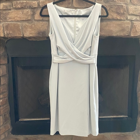 Tahari Dresses & Skirts - Tahari Shimmering sea foam green dress with draped neckline and side slit. 8